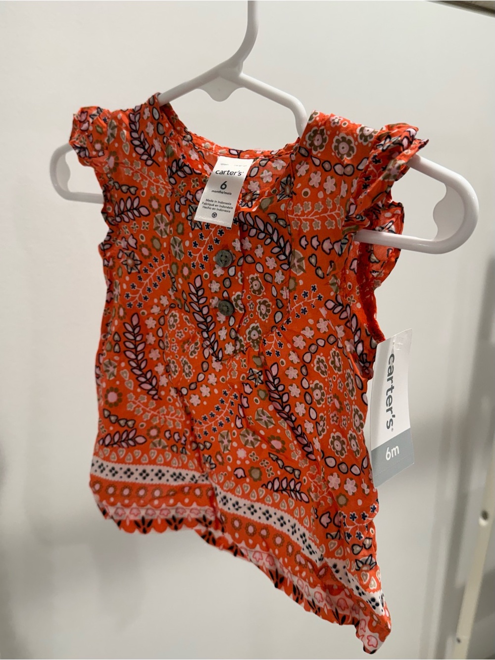 Carter's Orange Floral Ruffle Sleeve Baby Top - 6M